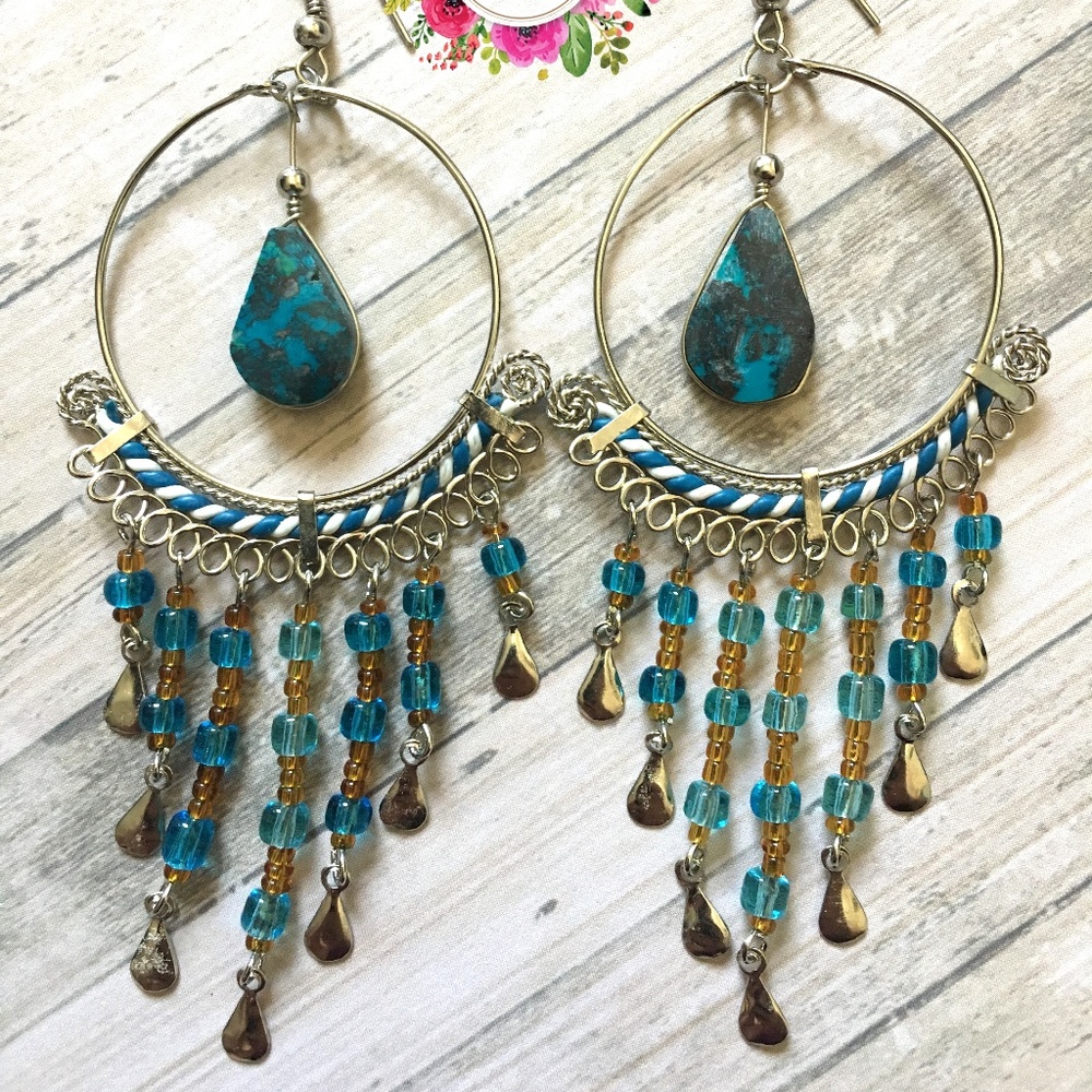 Stone Earrings boho Earrings hoop turquoise